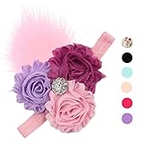 DZT1968(TM)Baby Girl Narrow Turban Headband Head Wrap Hair Band With Rhinestone Flower Feather