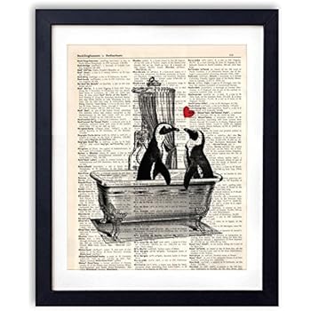 akeke Vintage Dictionary Art Print Romantic Penguin Decorations Bathroom Decor Poster Penguin Gifts for Women Wall Art 8x10 inch Unframed