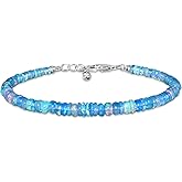 InfinityGemsArt Natural Blue Opal Gemstone Beads Bracelet for Women, Birthstone Jewelry, Chakra Energy Healing Crystals 925 Sterling Silver Chain 8 inch, Gorgeous Women Bracelet