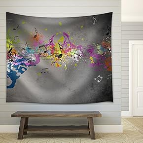 Musical Grunge with Spray Background - Fabric Wall Tapestry Home Decor - 51x60 inches