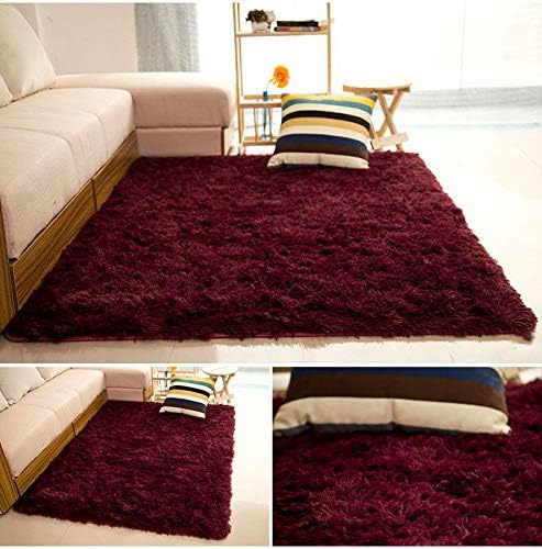 GUSJ Living Room Rug Soft Shaggy Carpet Home Warm Plush Floor Rugs Fluffy Mats Kids Room Faux Fur Area Rug Size 120X200 Cm,Red,120 * 200Cm [Energy Class A]