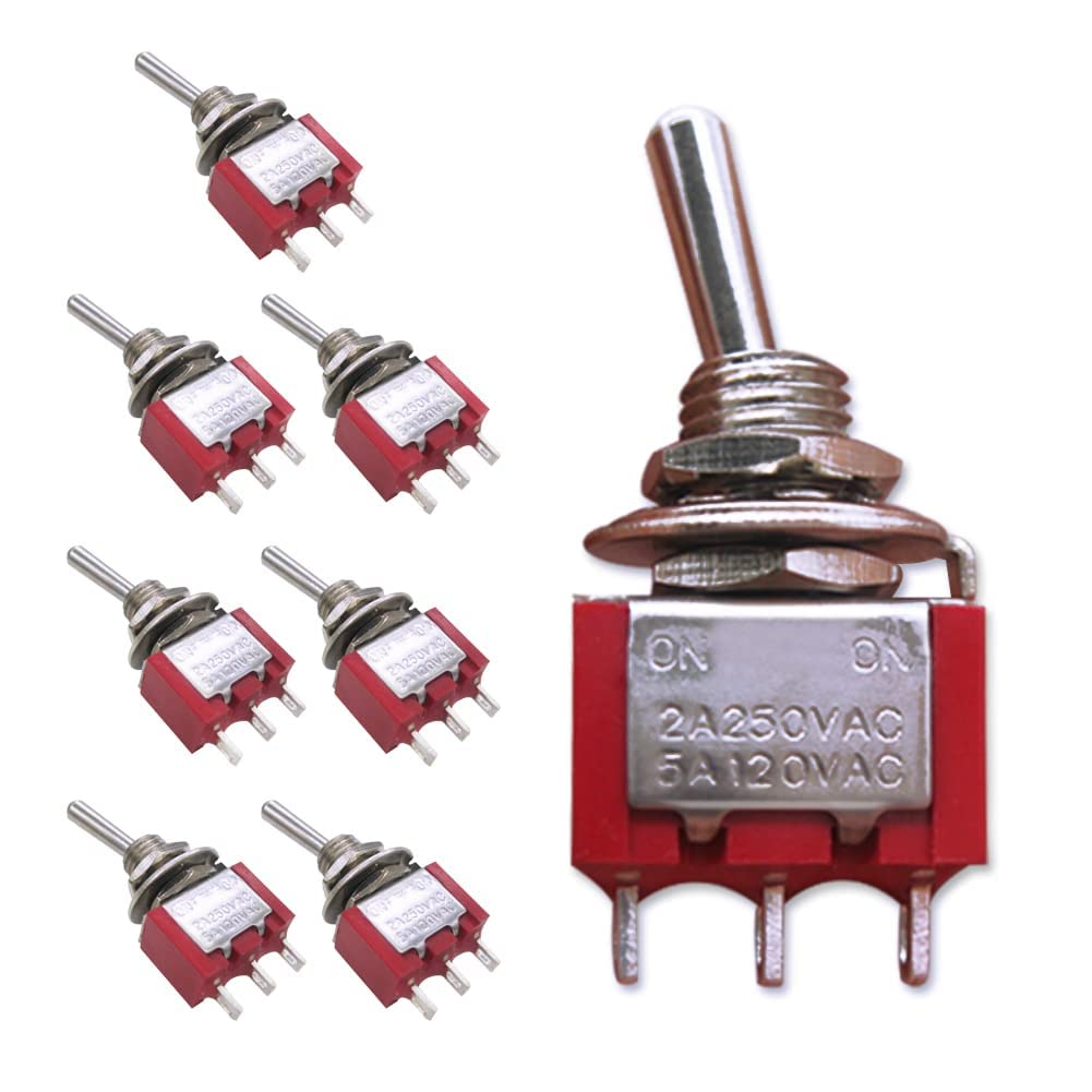 mxuteuk 8pcs Mini Miniature Toggle Switch 3 Terminal 2 Position SPDT Car Dash Dashboard ON/ON 5A 120V 2A 250V,MTS-102