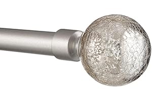 Exclusive Home Curtains Silver Aged Sphere 1" Curtain Rod and Coordinating Finial Set, Matte Silver, Adjustable 36"-72"