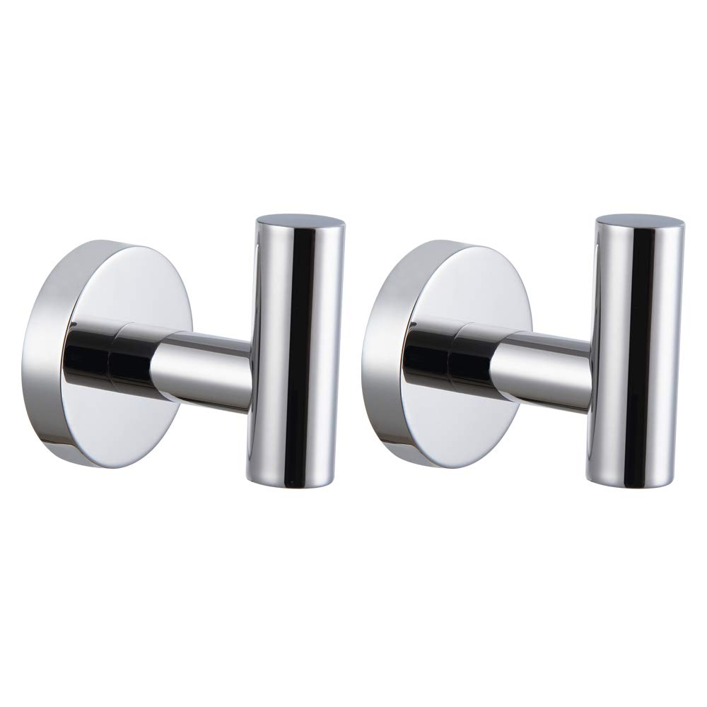 Polished Stainless Steel Towel Coat Hooks Bathroom Clothes Garage Hotel Cabinet Closet Sponges Robe Hook Wall Mounted Round Kitchen Heavy Duty Bath Door Hanger 2 Pack