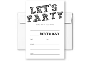 Simple Black and White Birthday Invitations, Birthday Invitations for Boys Teens Kids Girls, Birthday Invitations, Birthday P