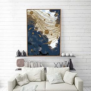 Framed Canvas Home Artwork Decoration Golden Abstract Style Canvas Wall Art for Living Room, Bedroom - 16x24 inches