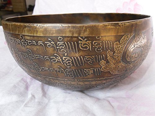 10" Healing Mantra Carved Meditation Tibetan Singing Bowl, Hand Hammered Singing Bowls with Cushion & Mallet Striker