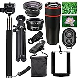 10 in1 Camera Lens Kit ,AnKooK 8x Telescope Lens + Macro Lens + Selfie Stick Monopod + Bluetooth Remote Control + Mini Tripod for iPhone 8/8 Plus, Samsung Galaxy S9 Edge and Smartphone