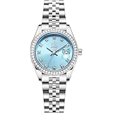SHENGKE Women's Crystal Accented with Solid Alloy Steel Band Watch Elegant Dress Quartz Calendar Watches for Women