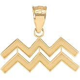 Astrology Jewelry Satin Finish 14k Yellow Gold Aquarius Zodiac Sign Charm Pendant