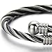 COOLSTEELANDBEYOND Elastic Adjustable Steel Twisted Cable Cuff Bangle Bracelet for Men and Women Silver Black Two-tone