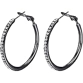 Hoop Earrings, Fashion Jewelry CZ Cubic Zirconia Rhinestone Hoop Earrings for Women Gifts 1.38in, 1.5in, 1.77in