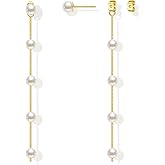 Zeffy Pearl Earrings for Women 14k Gold/Silver Pearl Drop Earrings Long White Pearl Tassel Dangle Statement Earrings Bridal Wedding Dainty Prom Earrings Birthday Gifts Jewelry