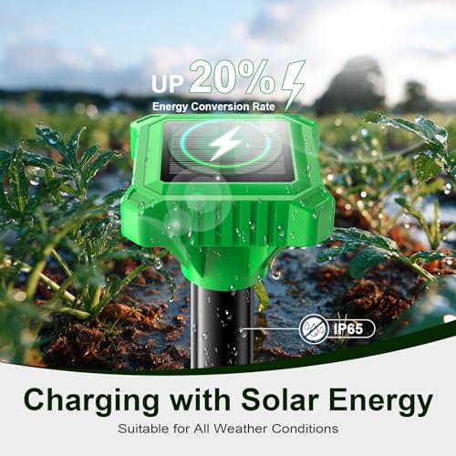Mole Repeller, Powerful Vole Repeller & Mole Repeller Solar for Garden, Pack of 4 Vole Repelling Ultrasound, IP65 Waterproof Mole Repeller for Lawn, Yard, Farm