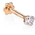 Real Diamond Nose Stud 14K Yellow Gold Nose Ring Internally Threaded 8 MM Screw Back HI Color