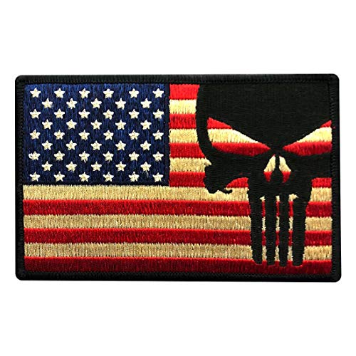 Distressed American Flag Punisher Vintage Looking Hook Patch (5.0 X 3.0 MT6)