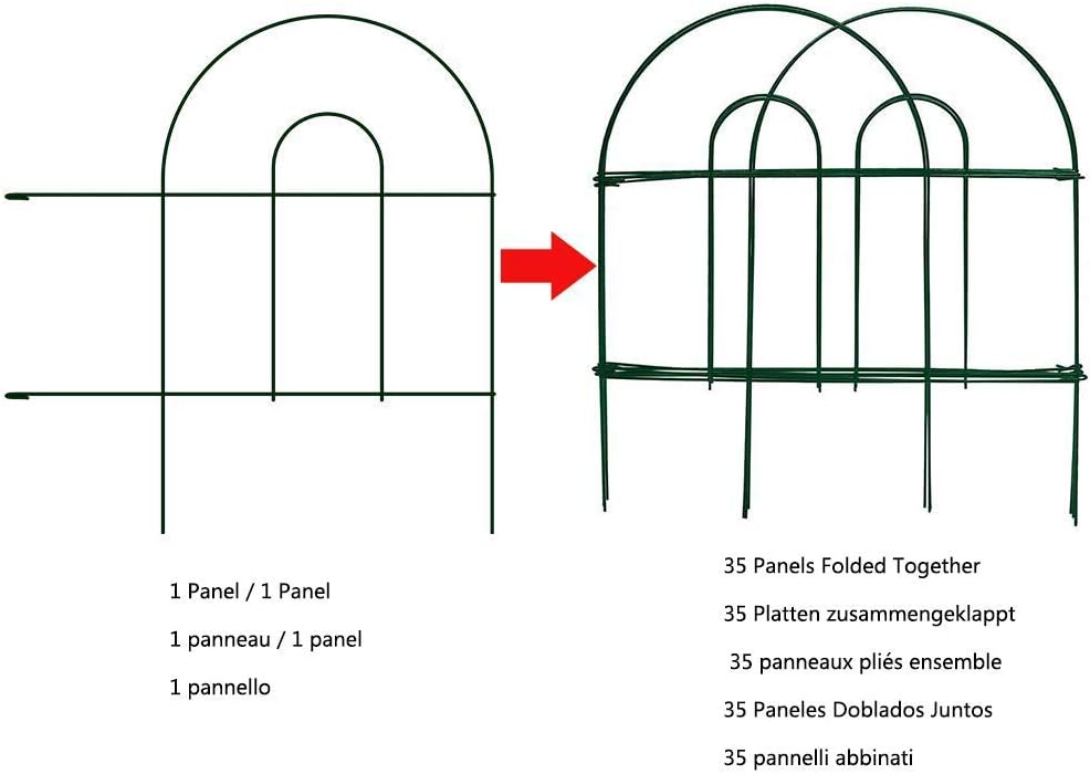 Amagabeli Garden Home Decorative Garden Fence 35PCS 46CM(H) X 15.24M(L) Metal Rustproof Iron Landscape Wire Folding Picket Fencing Panel Garden Border Dog Fence Patio Gates and Fences Green - Image 3