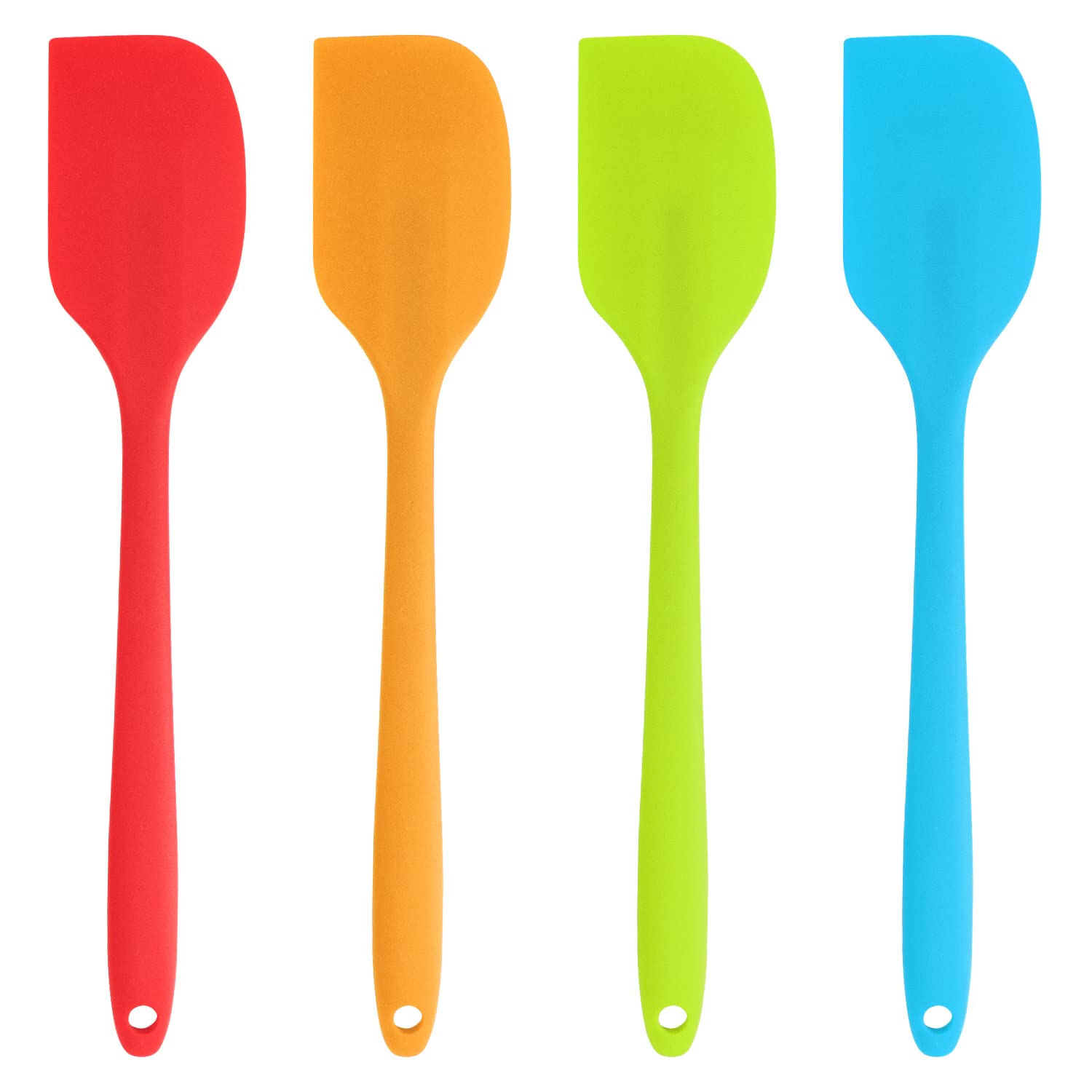 Joeji's Kitchen Set of 4 Silicone Spatulas for Cooking Baking - Non-Stick Kitchen Utensils in Assorted Bright Colours - Cake Batter Cream Scraper - Heat Resistant and Food Safe - Orange Blue Green Red