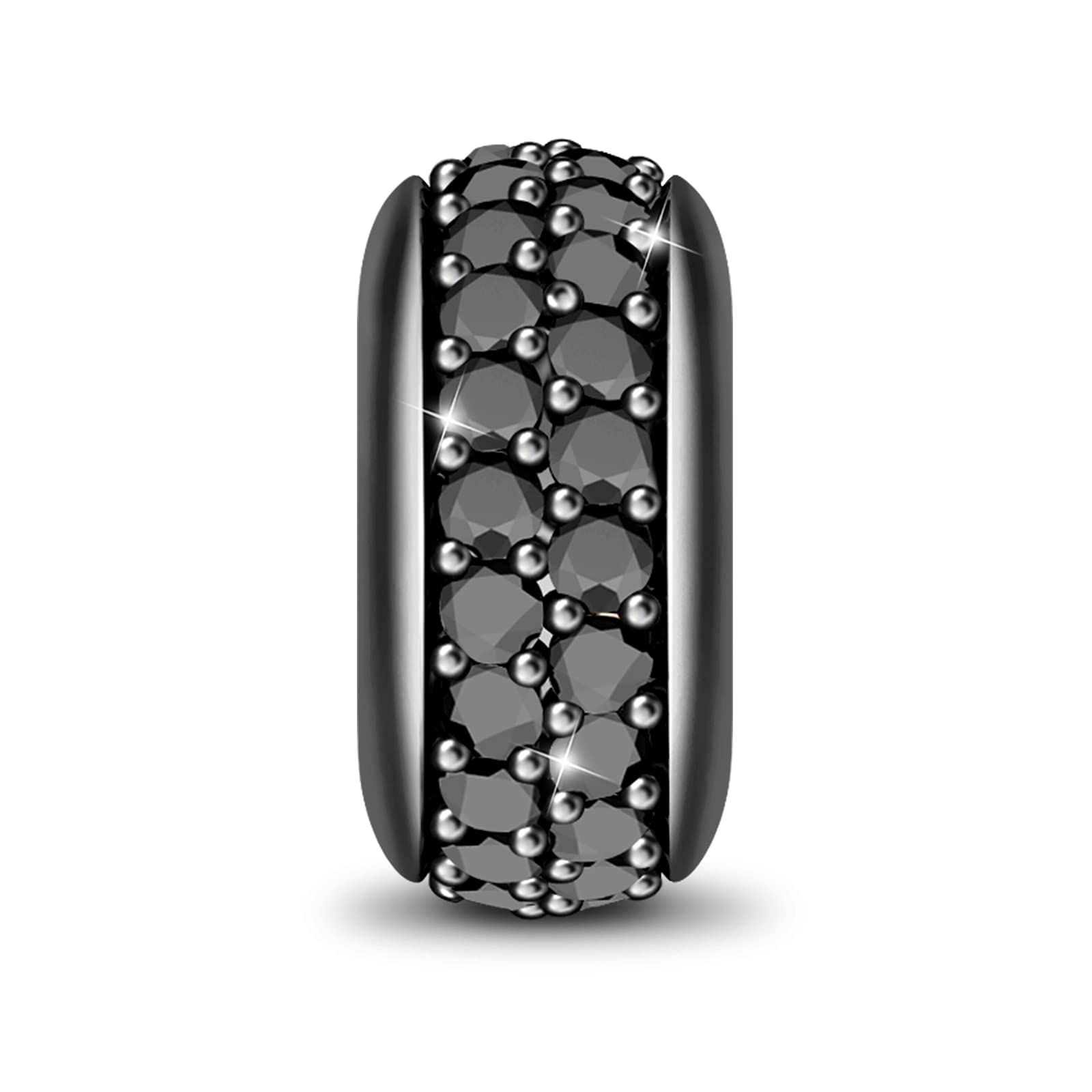 GNOCE Sterling Silver Rubber Spacer Charm Black Stopper Bead with Cubic Zirconia Fit All Charms Bracelet (1Black)