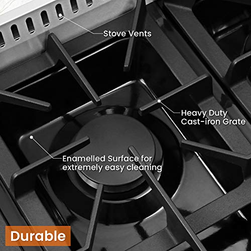 Thor Kitchen Pro-Style 36'' Gas Rangetop with 6 Sealed Burners, Flat Cast-Iron Grates, Cast-Iron Reversible Griddle, Stainless Steel HRT3618U - Thumbnail 3