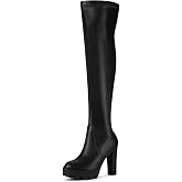 Allegra K Women Platform Round Toe Chunky Heel Over Knee Boots | Faux leather upper with chunky high heel, Comfortable fit, Zipper closure, Pairs with fall dresses