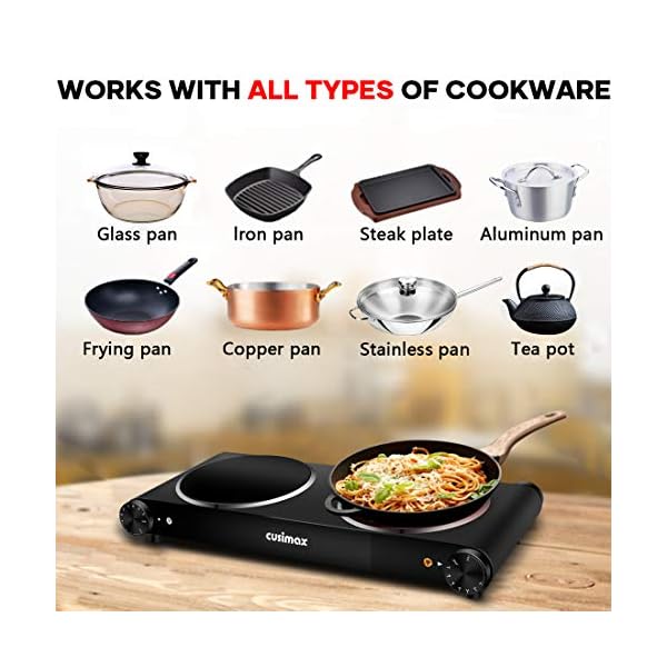 CUSIMAX-Double-Electric-Hob-Portable-Ceramic-Hot-Plate-Double-Camping-Hob-Infrared-Cooktop-Electric-Hob-with-Dual-Temperature-Control-Crystal-Glass-Plate-Easy-to-Clean-Black-Steel-2400W CUSIMAX Double Electric Hob, Portable Ceramic Hot Plate, Double Camping Hob Infrared Cooktop Electric Hob with Dual Temperature Control, Crystal Glass Plate Easy to Clean, Black Steel, 2400W