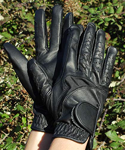 Rhinegold Luxe Leather Riding Glove-Medium-Black