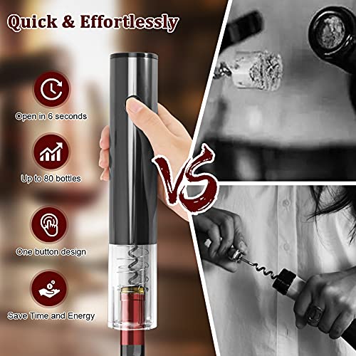 Delicacy Electric Wine Opener Set,Rechargeable Wine Opener Set with Charging Base,One-click Button Wine Bottle Corkscrew Opener with Wine Pourer, Vacuum Stopper and Foil Cutter (Batteries Included)