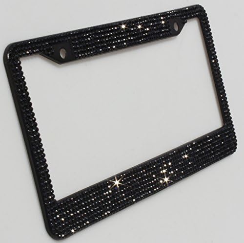 TASIRO 7 Row Pure Handmade Waterproof Bling Bling Rhinestones Aluminum Metal Car License Plate Frame Bonus Bling Name Card Holder Stylus pen (black gift set)