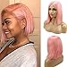 Pink Bob Human Hair Wigs Pre Plucked Full Glueless Lace Front Wig 10inch Middle Part Straight Short Frontal Bob Wig for Black Women Bleached Knots, Can be Styled