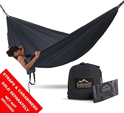 Double Hammock - Everest | Camping and Outdoors Hammock Tent Ripstop Nylon Diamond Weave Lightweight Ultra-Light Compact - Charcoal