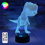 [ 7 Colors/3 Working Modes/Timer Function ] Remote and Touch Control Tyrannosaurus/Dinosaur Night Lights, Dimmable LED Bedside Lamp for Children and Kid's Room
