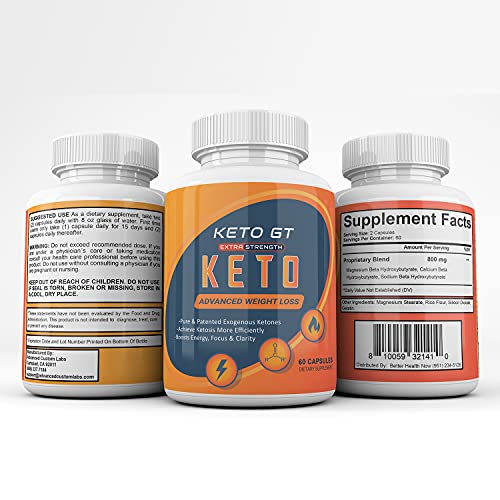 Keto GT Weight Loss Extra Strength Pure Patened Exogenous Ketones 60 Capsules 1 Month