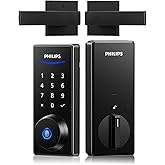 Philips Keypad Front Door Lock Set, Smart Deadbolt with 2 Lever Handle | Code Fingerprint Unlock, Auto Lock, Keyless entry, Electronic Backlit Touchscreen, 2 Backup Keys, Anti-Peeping, Easy Install