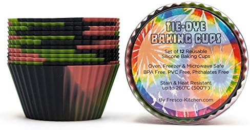 Camouflage Tie Dye Silicone Baking Cups / Reusable Cupcake Liners-Environmentally Safe-Lifetime Guarantee (12 Pack-Camo Cups)