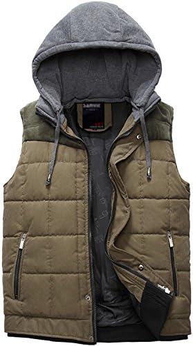 Only Faith Men's Autumn &amp; Winter Cotton-Padded Plaid Detachable Hooded Outerwear Wasitcoat (XL(chest:44.88"), Army green)
