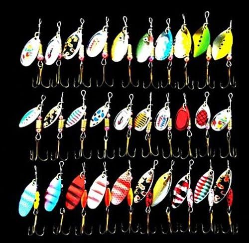 Fishing Baits Set Metal Bait Brass Spinner Fishing Lure 30pcs 3-5g with Hooks Fishing Lures for Freshwater , Fishing Lures Kit