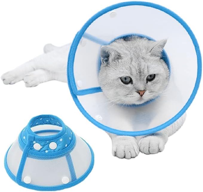 Pet cone collar Cat cone rehabilitation soft collar used to prevent pets from biting the injured or surgical site adjustable collar (Blue, S-Neck:4.7-6.7in-Style2)