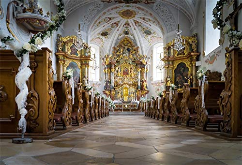 LFEEY 5x3ft European Cathedral Backdrop Vinyl Photography Background Famous Church Wedding Ceremony Backdrop Shooting Religious Belief Activity Background Photo Studio
