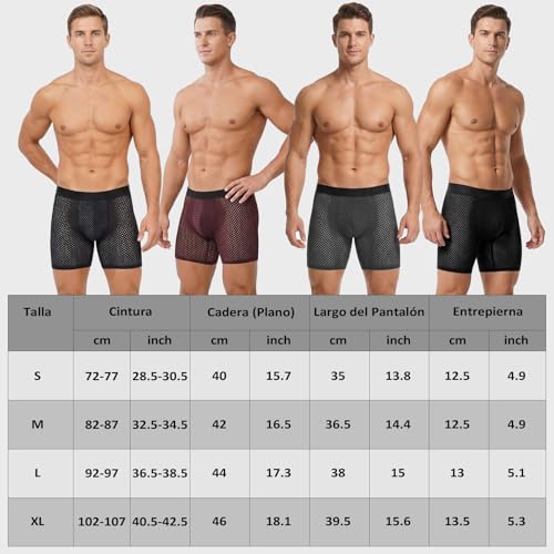 Hellomamma Calzoncillos Hombre Boxer Largos: Ropa Interior de Seda Fría de Malla Transpirable - Antirozaduras sin Etiquetas para Hombres para Deporte Gym y Ciclismo Talla S-XL Pack de 4