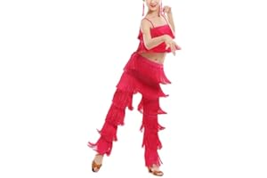 Libaobaoyo Girls 2 Piece Latin Ballroom Dance Outfits Set Tassel Camisole Fringe Pants Modern Salsa Dancewear
