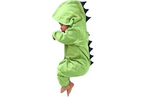 NOUBEAU Newborn Baby Boy Girl Dinosaur Costume Cute Long Sleeve Hooded Romper Snap Button Jumpsuit Outfit (Green, 12-18 Months)