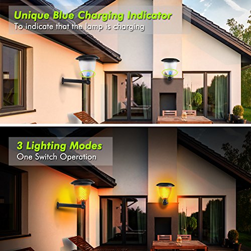 WdtPro Solar Lights, 2-in-1 Waterproof Flickering Flames Torches Lights Outdoor Solar Spotlights with Charging Indicator, Dusk to Dawn Auto On/Off Solar Torch Lights for Patio Deck Backyard(2 Pack)