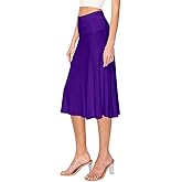 Women's Solid Flared Lightweight High Waist Classic Pull On Closure Stretchy A-Line Foldable Midi Skirt