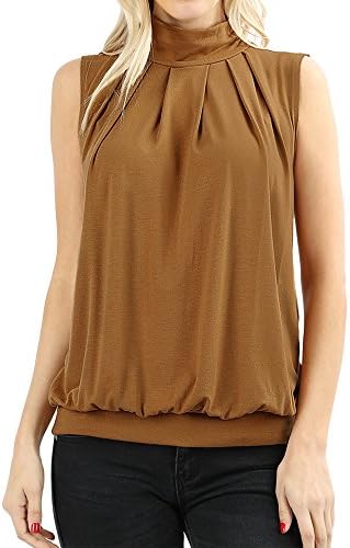 The Lovely Women Sleeveless Mock-Turtleneck Pleated Top with Waistband