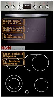 PKM Einbauherd Set Backofen Ceran Kochfeld rahmenlos Herd Set | Bräterzone | Teleskopauszüge | Timer | 2+1 Dualzone | rahmenlos | Heißluft | Umluft | Grill