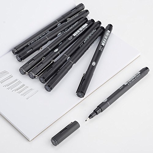 Sipa 8Piece Ultra Fine Black Ink Pen Set, Fine Line Drawing Pen for