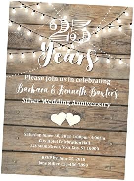 25th Anniversary Invitation, String Of Lights Wedding Anniversary Invite, 25th Anniversary Invite, Rustic Silver Anniversary Invitation