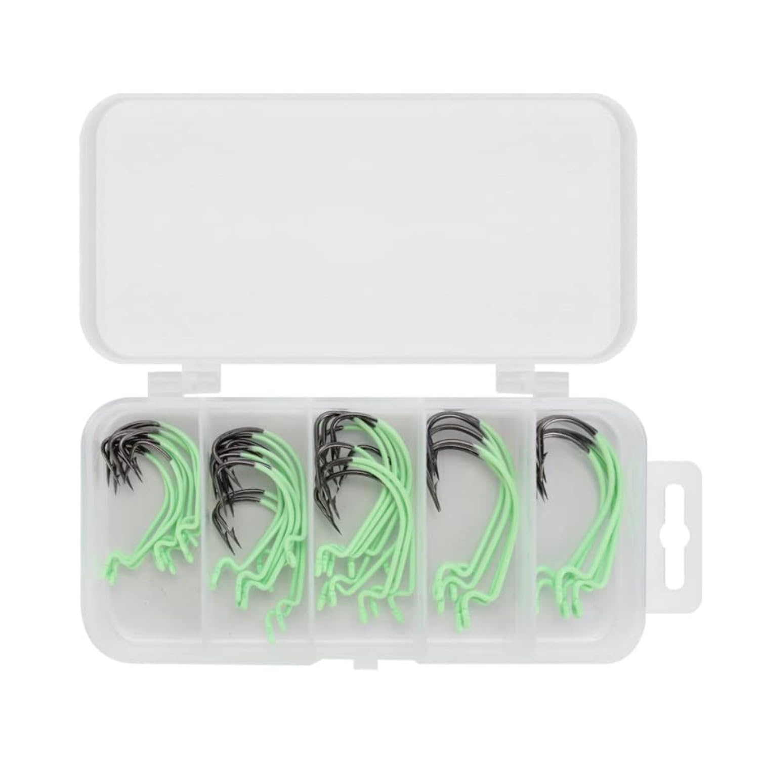 Conskyee Fishing Offset Worm Hooks Set for Bass Saltwater Freshwater, Luminous Texas Rig Hooks Size: 2# 1# 1/0# 2/0# 3/0#