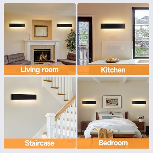 YCZM Indoor Wall Light 24 W, LED Indoor Wall Lamp 3000 K/4000 K/6500 K Temperature Three Colours Optional, 38 cm 2880 lm, Wall Lamp 4 Pieces Black